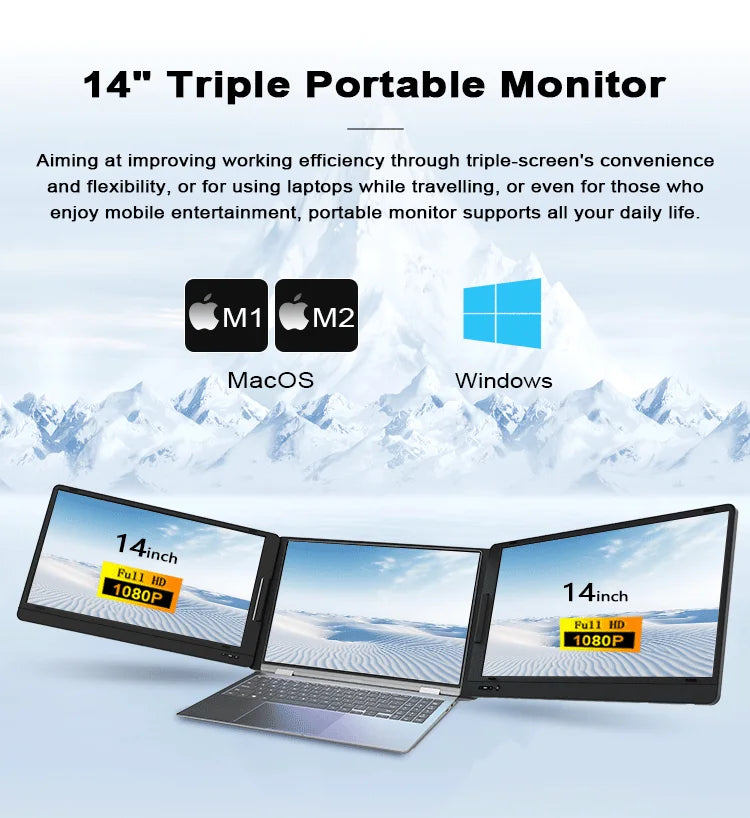 OEM ODM 14 Inch Portable Dual & Triple Screen Monitor Laptop Screen Extension with IPS & TFT Panel Type