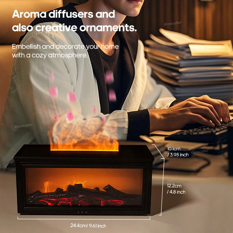 Simulated Fireplace Flames Aroma Diffuser Aromatherapy Essential Oils Ultrasonic Air Humidifier Sprayer Remote Controls