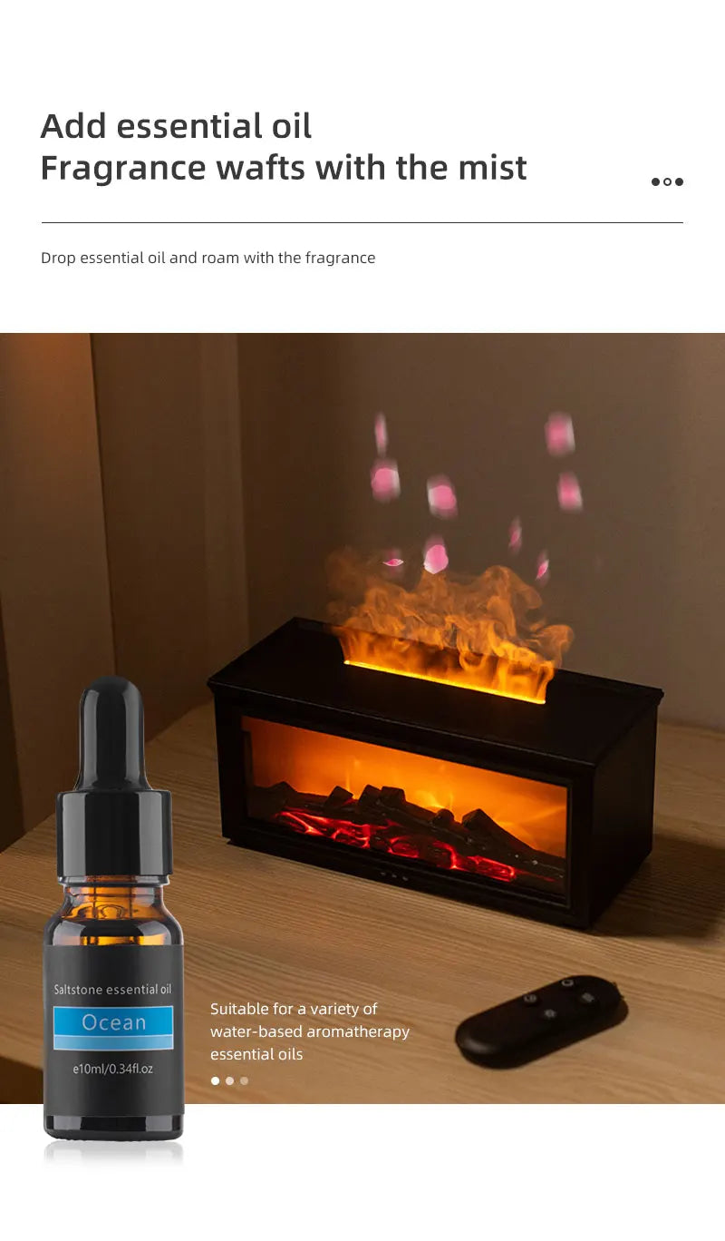 Simulated Fireplace Flames Aroma Diffuser Aromatherapy Essential Oils Ultrasonic Air Humidifier Sprayer Remote Controls