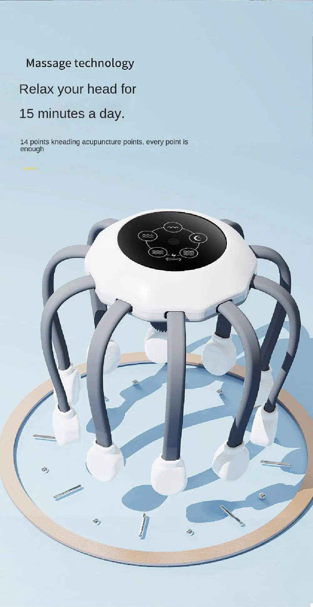 Octopus Claw Eight Claw Massager USB Charging Therapeutic Scratch Pad Electric Head Massager Hands Free Therapeutic