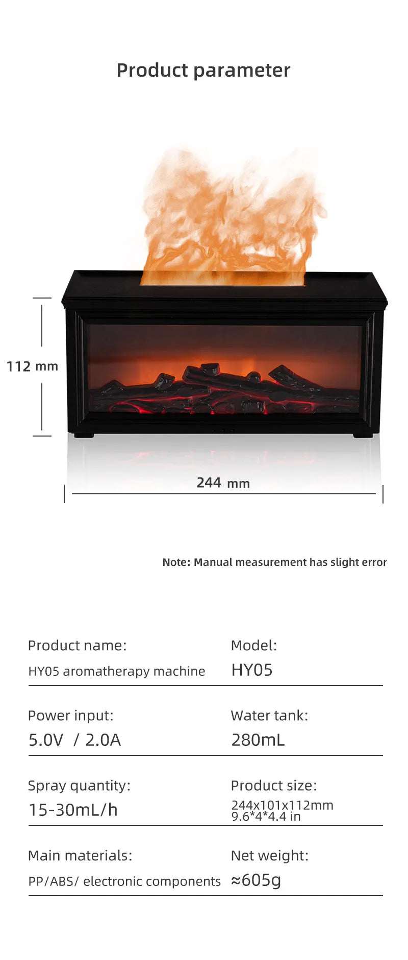 Simulated Fireplace Flames Aroma Diffuser Aromatherapy Essential Oils Ultrasonic Air Humidifier Sprayer Remote Controls
