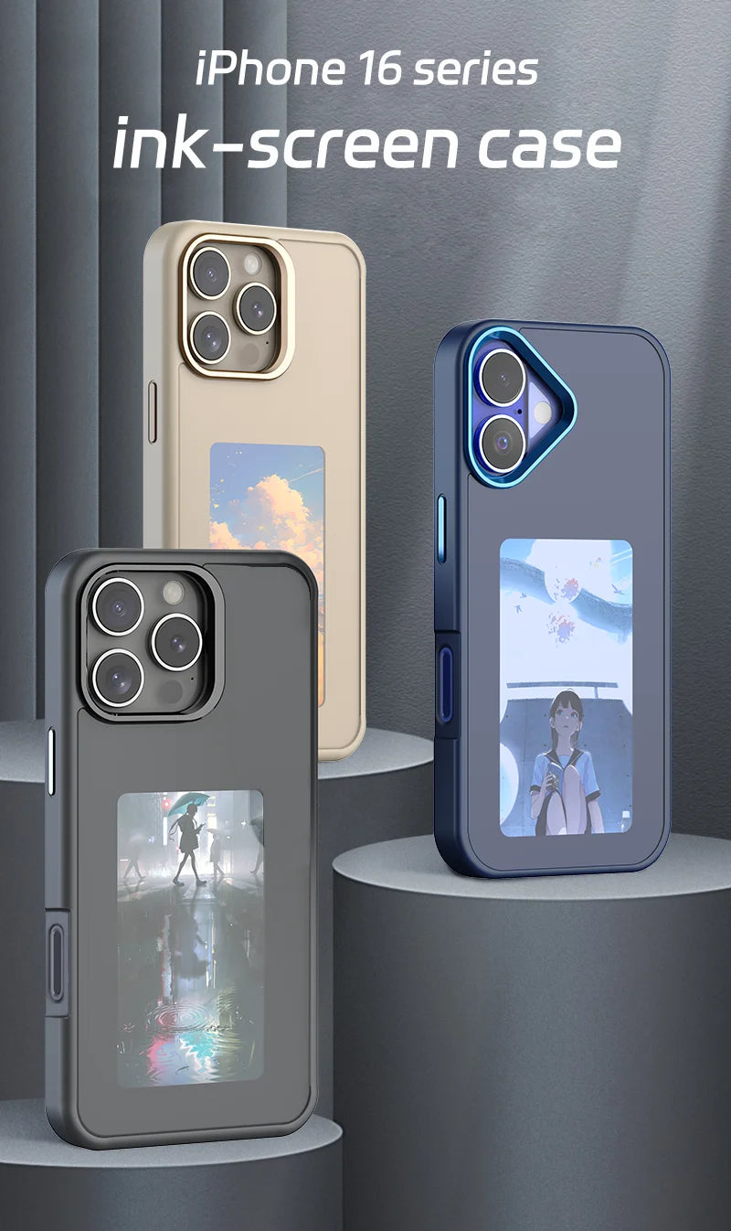 New-tech NFC Function Phone Case For Iphone 16 Pro Max DIY Cases E Ink Screen Phone Cover Cartoon Girl Fundas Battery Free