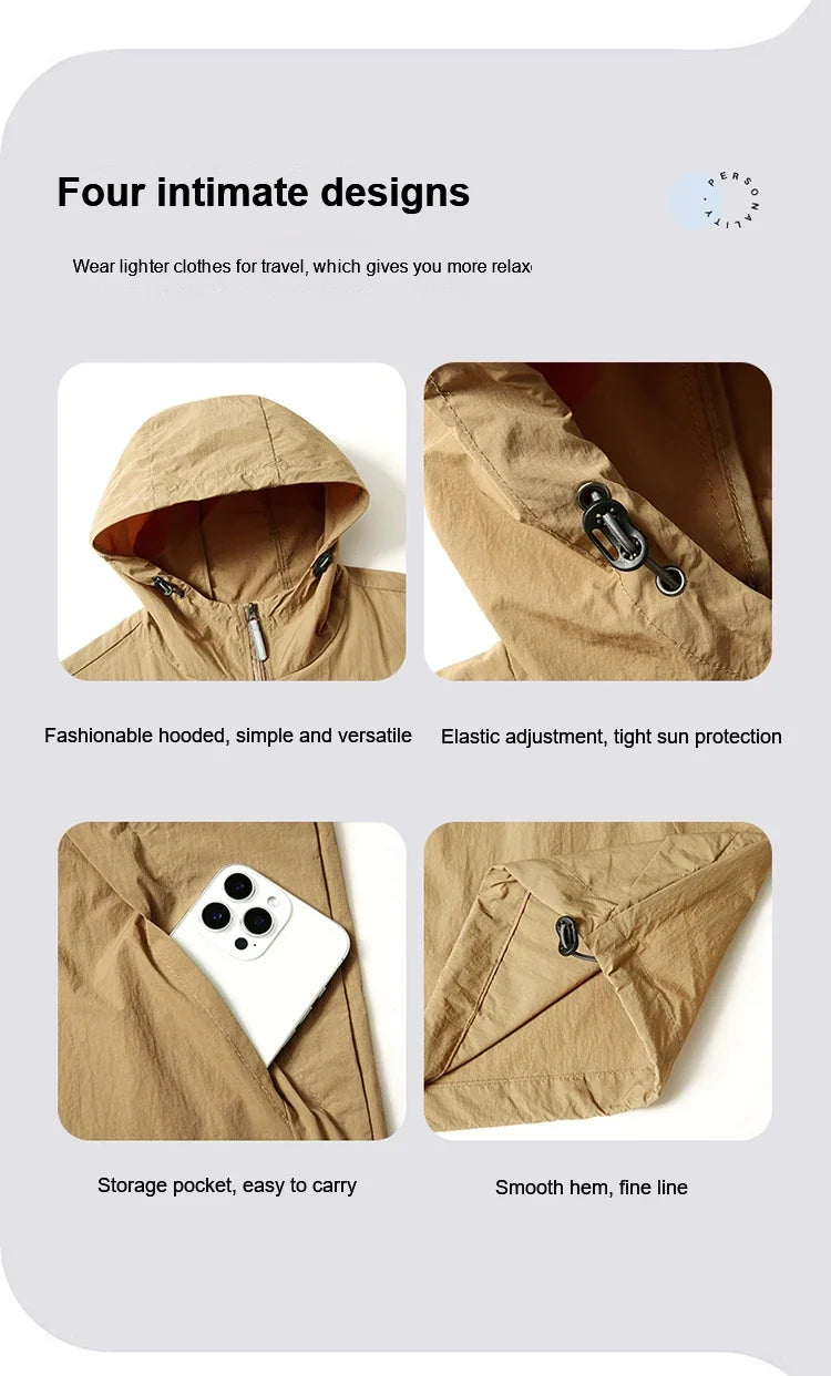 UPF 50+ Summer Unisex Hiking Jacket Men Waterproof Quick Dry Camping Windbreaker Trekking Fishing Rain Outdoor Anti UV Clothes