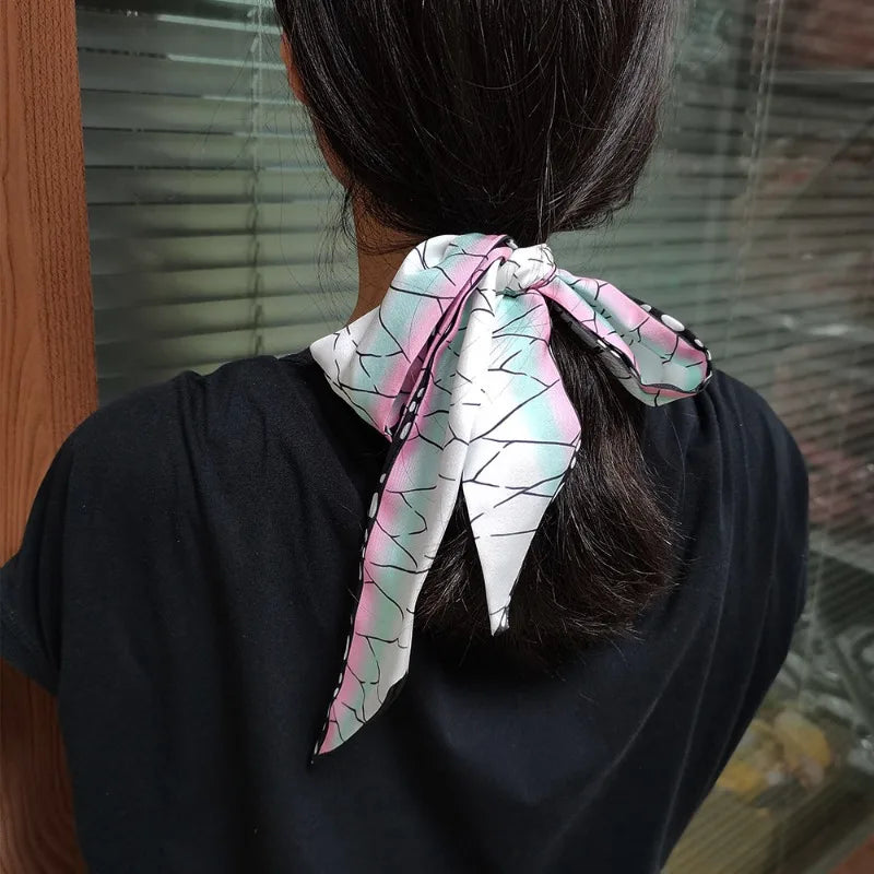 100cm Demon Slayer Narrow Long Scarf for Women Solid Color Anime Silk Tie Creative Fashion Ribbon Headbands Bandann Accessories