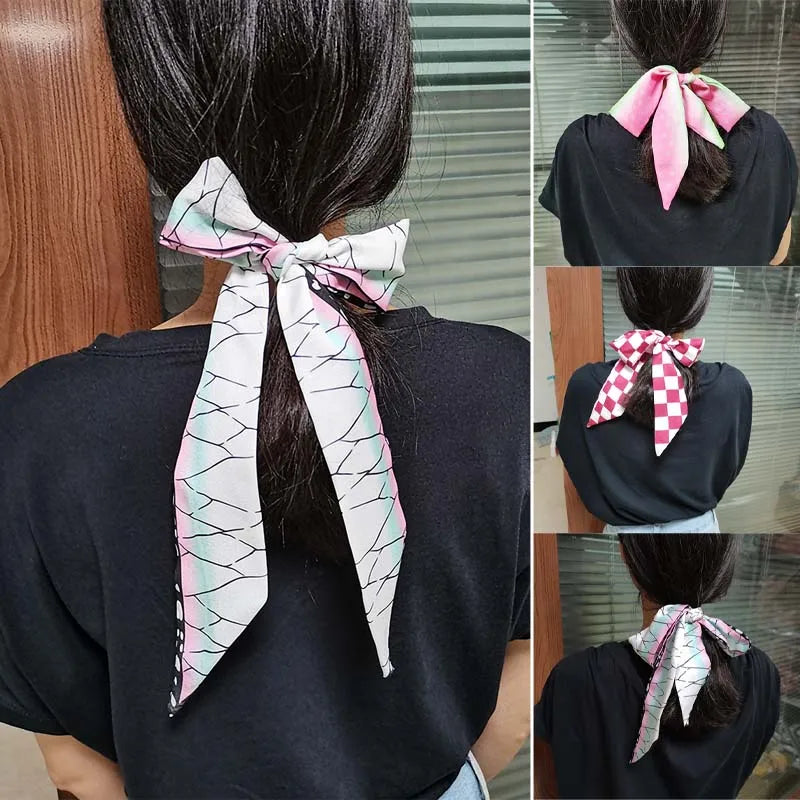 100cm Demon Slayer Narrow Long Scarf for Women Solid Color Anime Silk Tie Creative Fashion Ribbon Headbands Bandann Accessories