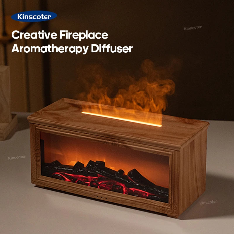 Simulated Fireplace Flames Aroma Diffuser Aromatherapy Essential Oils Ultrasonic Air Humidifier Sprayer Remote Controls