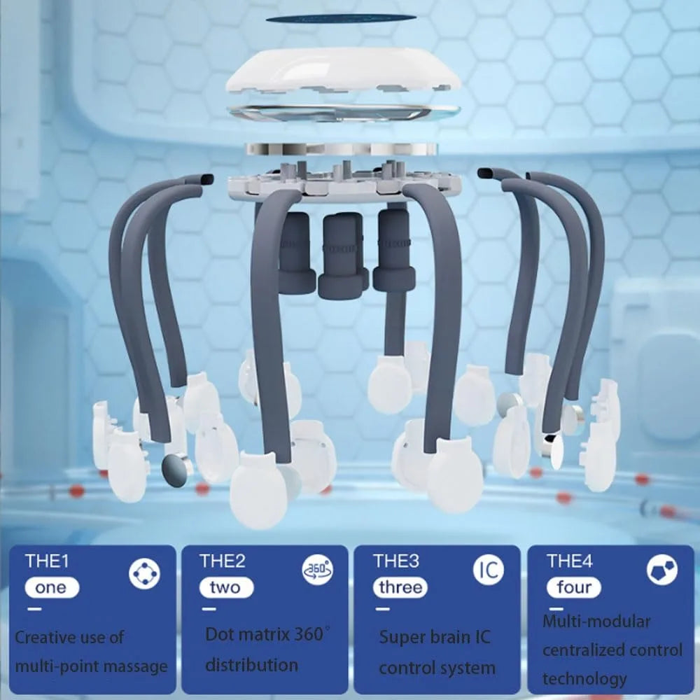 Octopus Claw Eight Claw Massager USB Charging Therapeutic Scratch Pad Electric Head Massager Hands Free Therapeutic