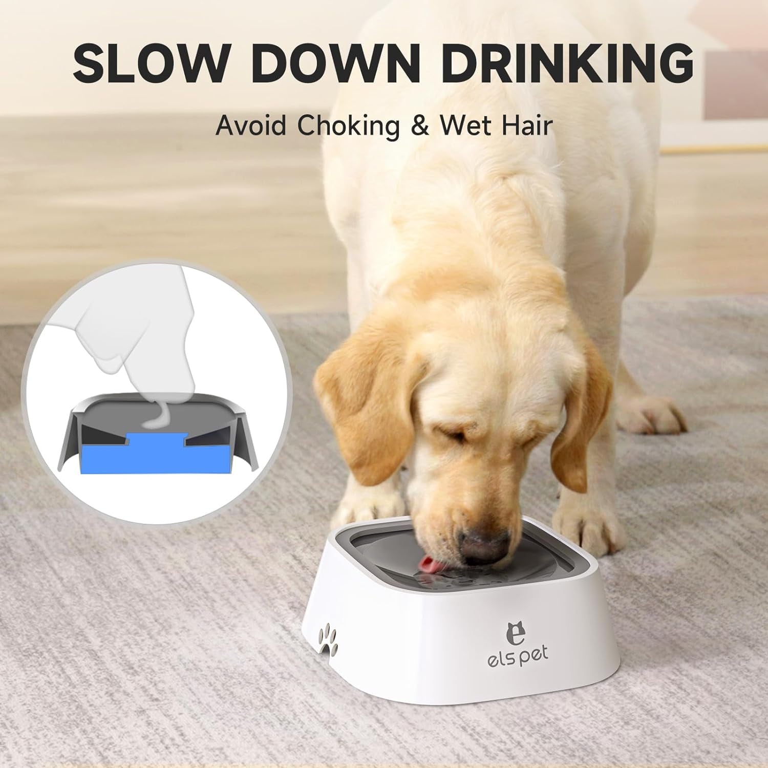 No Spill Travel Bowl & Slow Water Feeder for Dogs and Cats - 35Oz/1L (Grey)