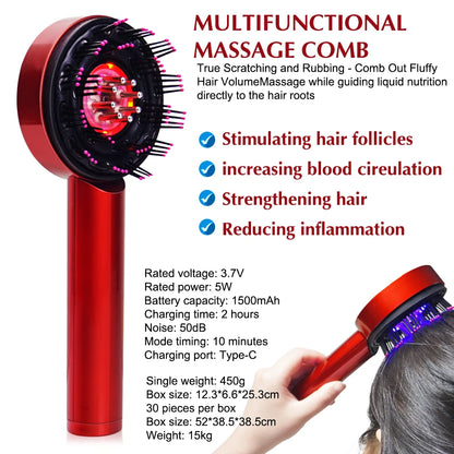 Red Light Hair Scalp Massager Portable Hair Oil Applicator Electric Head Scalp Massage Comb