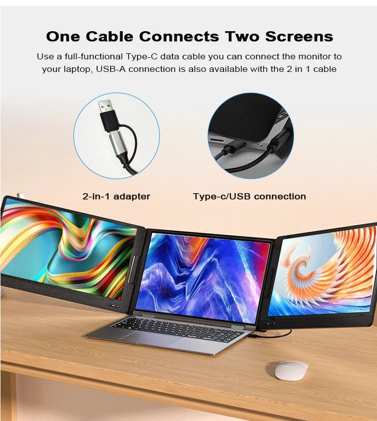 OEM ODM 14 Inch Portable Dual & Triple Screen Monitor Laptop Screen Extension with IPS & TFT Panel Type