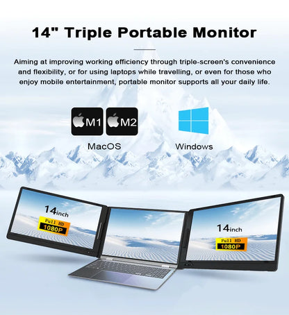 OEM ODM 14 Inch Portable Dual & Triple Screen Monitor Laptop Screen Extension with IPS & TFT Panel Type
