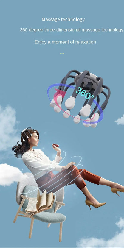 Octopus Claw Eight Claw Massager USB Charging Therapeutic Scratch Pad Electric Head Massager Hands Free Therapeutic