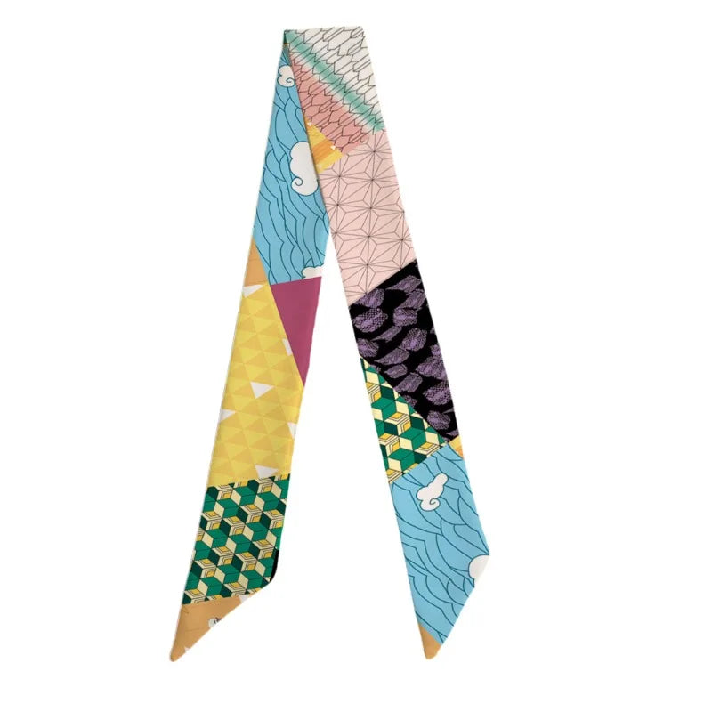 100cm Demon Slayer Narrow Long Scarf for Women Solid Color Anime Silk Tie Creative Fashion Ribbon Headbands Bandann Accessories