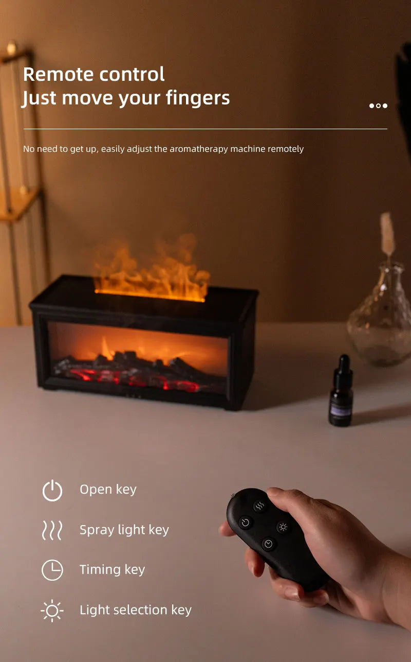Simulated Fireplace Flames Aroma Diffuser Aromatherapy Essential Oils Ultrasonic Air Humidifier Sprayer Remote Controls