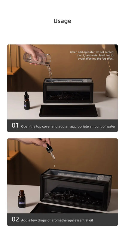 Simulated Fireplace Flames Aroma Diffuser Aromatherapy Essential Oils Ultrasonic Air Humidifier Sprayer Remote Controls