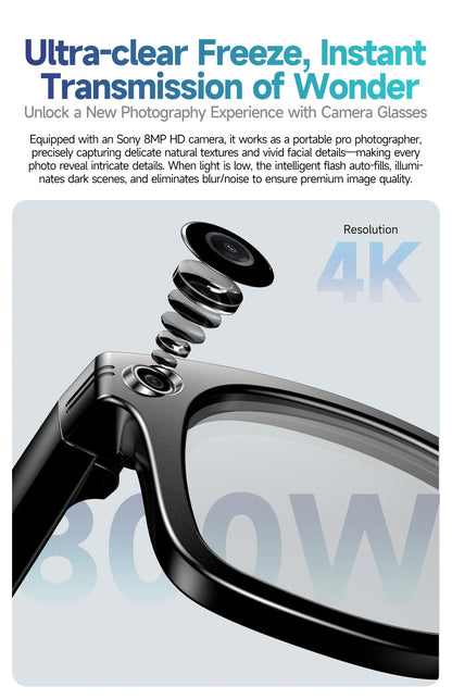 2025 AI Smart Glasses with 8MP Camera Video Recording 100+ Languages Translation Sunglasses Bluetooth Call Music Play Men Women