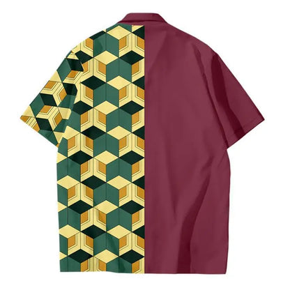 Demon Slayer Button Shirts for Man Women Short-sleeved Top Shirt Anime Tanjirou Zenitsu T-shirts in Summers Casual Lapel Shirts