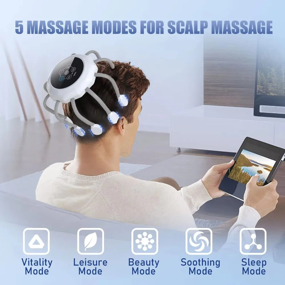 Octopus Claw Eight Claw Massager USB Charging Therapeutic Scratch Pad Electric Head Massager Hands Free Therapeutic