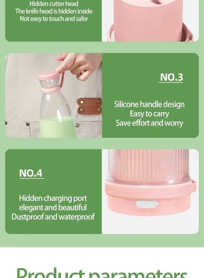 Electric Juicer Cup 6 Blades Blender Milkshake Machine USB Portable Fruit Milk Mixing Tool Mini Fresh Juice Blender