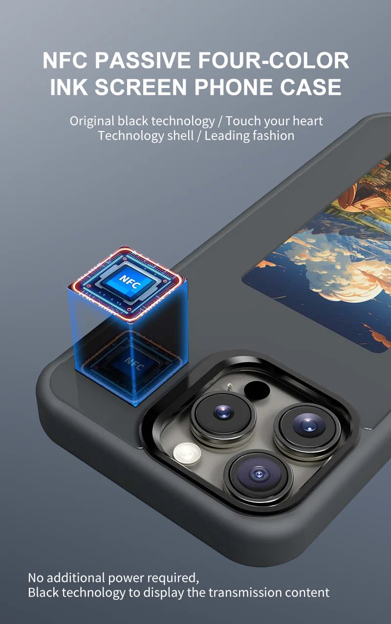 New-tech NFC Function Phone Case For Iphone 16 Pro Max DIY Cases E Ink Screen Phone Cover Cartoon Girl Fundas Battery Free