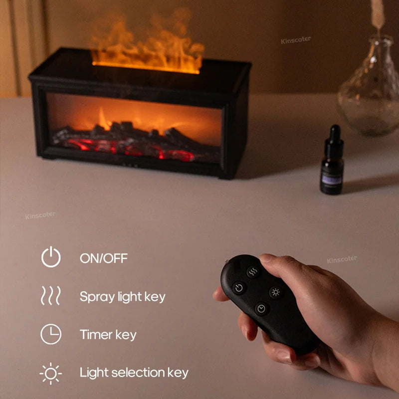 Simulated Fireplace Flames Aroma Diffuser Aromatherapy Essential Oils Ultrasonic Air Humidifier Sprayer Remote Controls