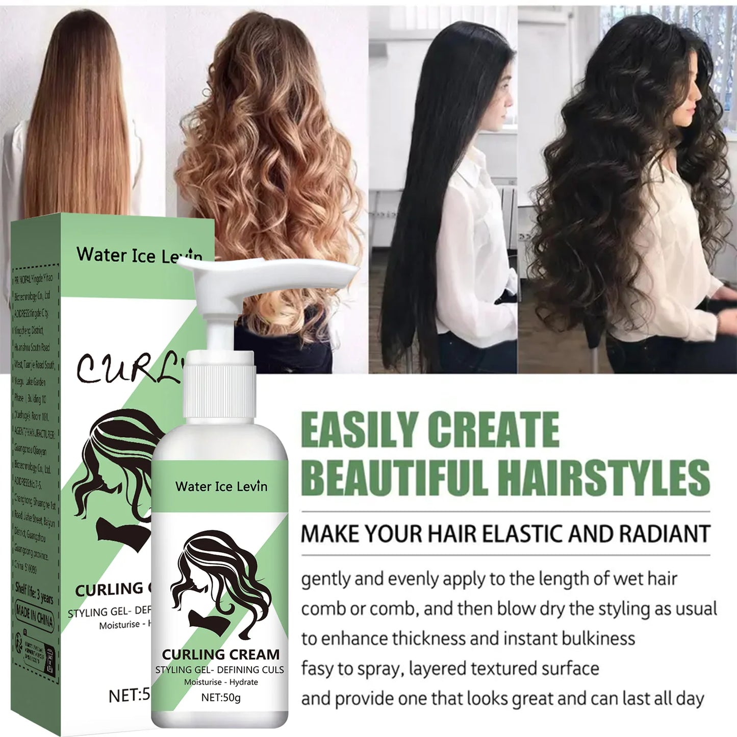 Curly hair Styling cream, moisturizing and smoothing formula, enhances the elasticity and shine of curly hair, easy to set