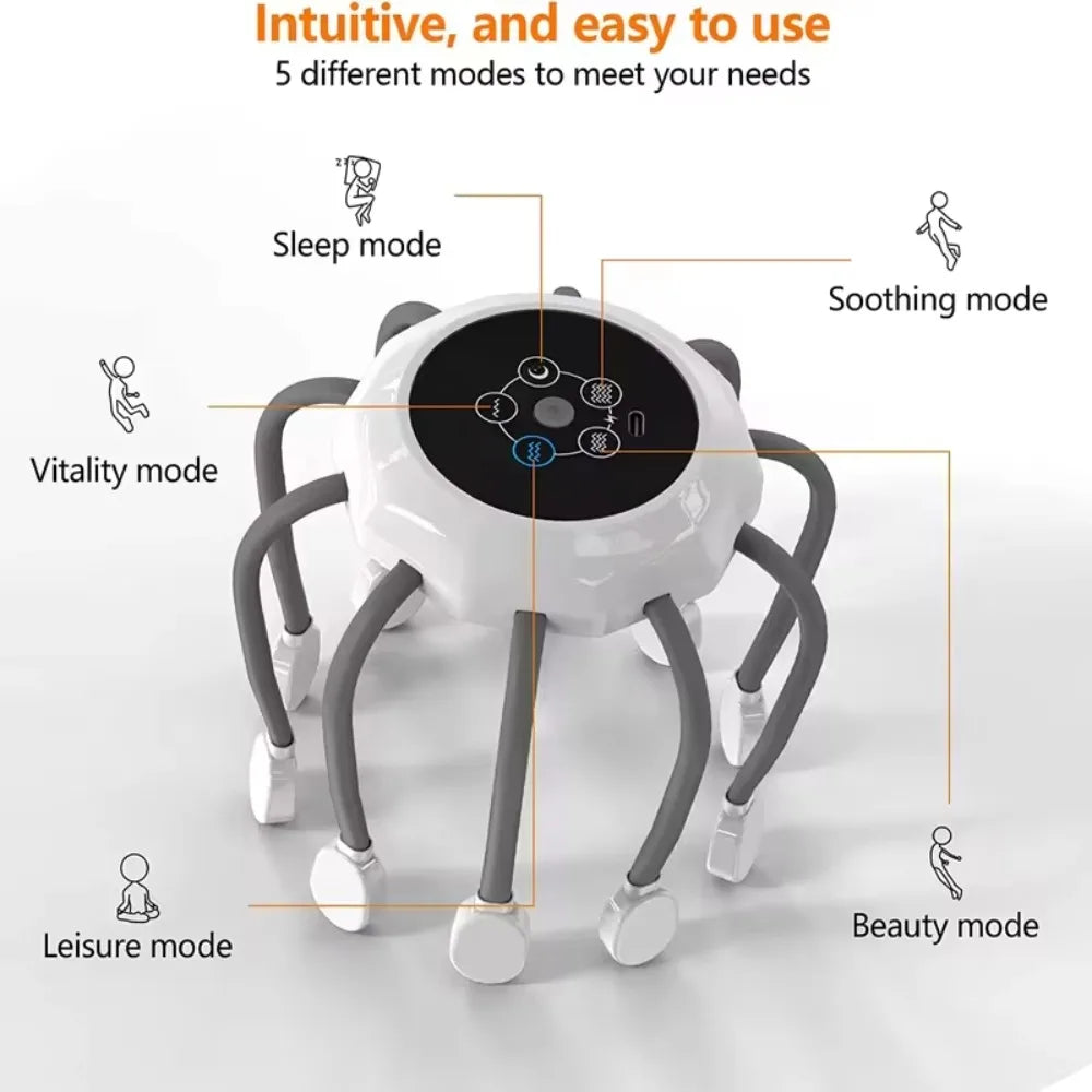 Octopus Claw Eight Claw Massager USB Charging Therapeutic Scratch Pad Electric Head Massager Hands Free Therapeutic