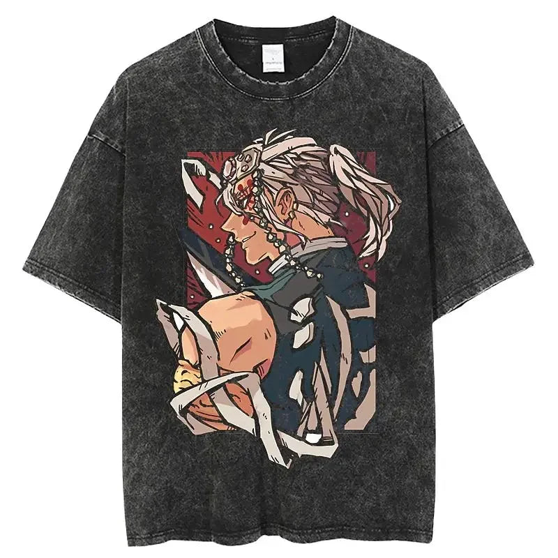 Demon Slayer Ghost Slayer Evil Blade Original Blade Washed Old Loose Cotton 2025 Hot Summer T-Shirt Men's and Women's T-Shirt
