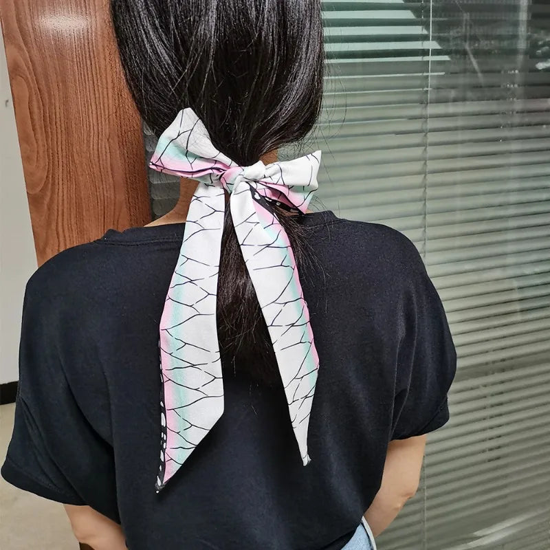100cm Demon Slayer Narrow Long Scarf for Women Solid Color Anime Silk Tie Creative Fashion Ribbon Headbands Bandann Accessories