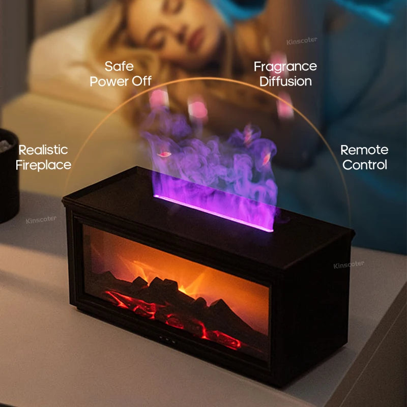 Simulated Fireplace Flames Aroma Diffuser Aromatherapy Essential Oils Ultrasonic Air Humidifier Sprayer Remote Controls