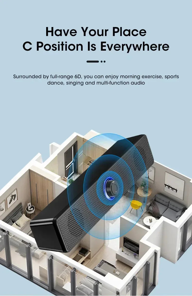 Bluetooth 4D Surround Speaker Home Theater Sound System Computer Soundbar TV Subwoofer Wired Stereo Strong Bass for Home Party
