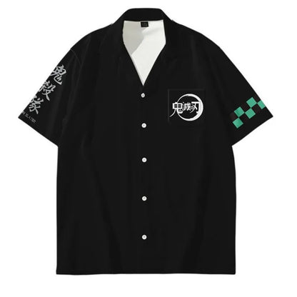 Demon Slayer Button Shirts for Man Women Short-sleeved Top Shirt Anime Tanjirou Zenitsu T-shirts in Summers Casual Lapel Shirts