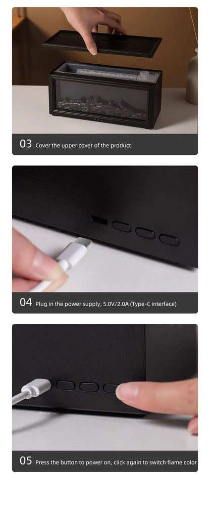 Simulated Fireplace Flames Aroma Diffuser Aromatherapy Essential Oils Ultrasonic Air Humidifier Sprayer Remote Controls