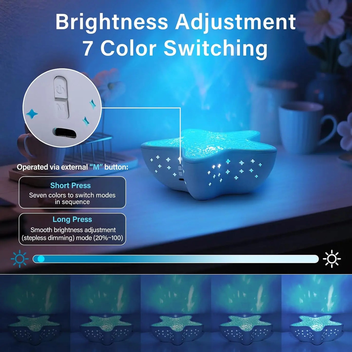 Starfish LED Table Lamp Aurora Projector Lamp Starry Sky Northern Light Bedside Lamps Bedroom Decoration Atmosphere Night Light