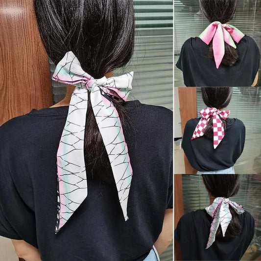 100cm Demon Slayer Narrow Long Scarf for Women Solid Color Anime Silk Tie Creative Fashion Ribbon Headbands Bandann Accessories