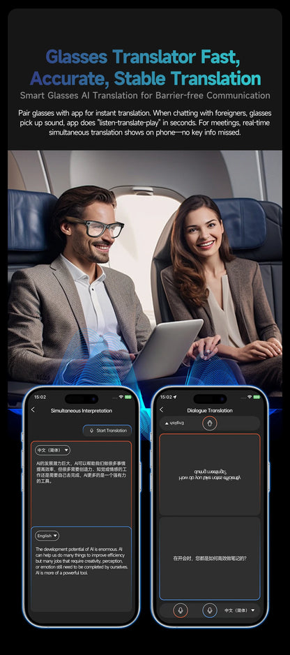 2025 AI Smart Glasses with 8MP Camera Video Recording 100+ Languages Translation Sunglasses Bluetooth Call Music Play Men Women