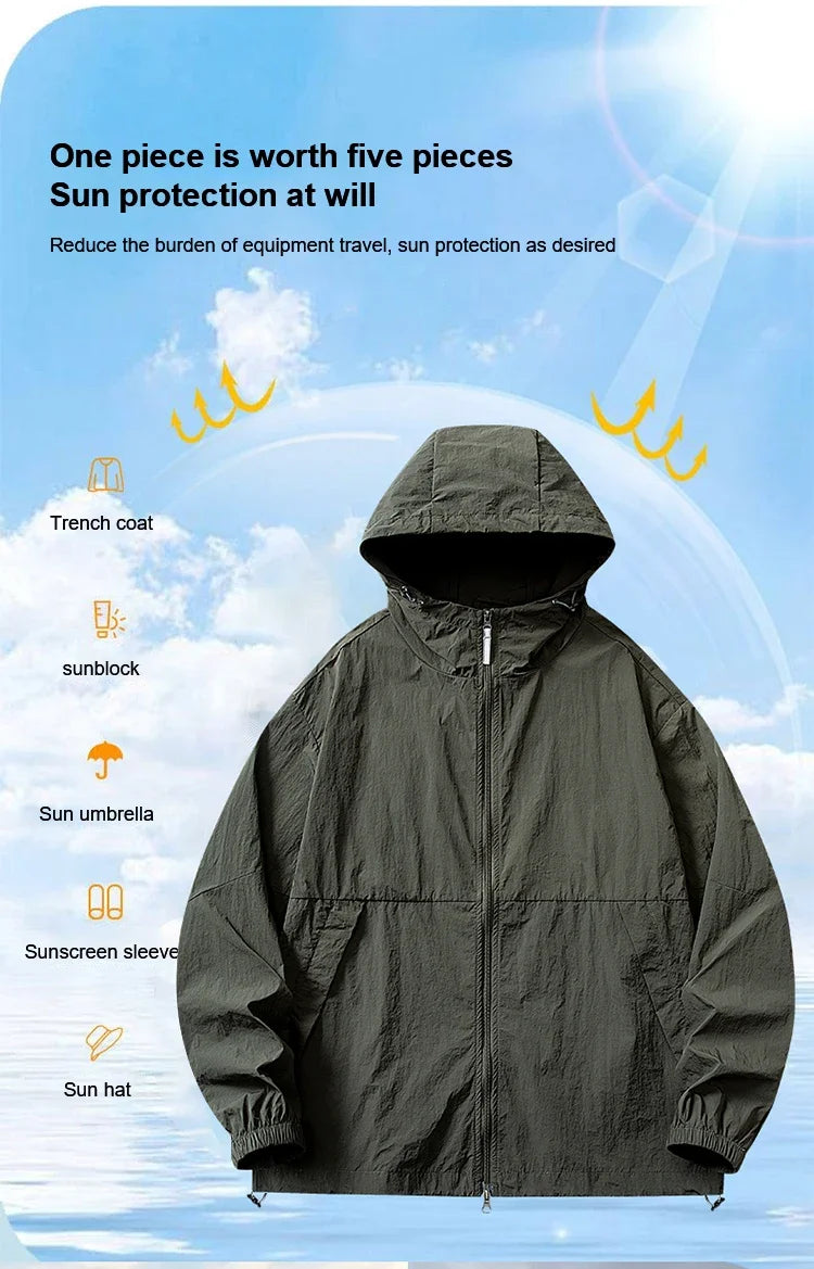 UPF 50+ Summer Unisex Hiking Jacket Men Waterproof Quick Dry Camping Windbreaker Trekking Fishing Rain Outdoor Anti UV Clothes