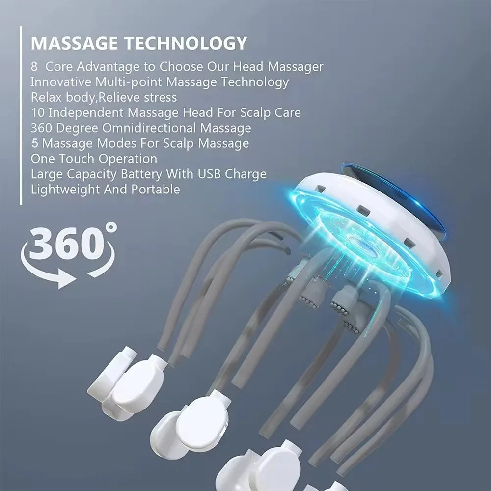 Octopus Claw Eight Claw Massager USB Charging Therapeutic Scratch Pad Electric Head Massager Hands Free Therapeutic