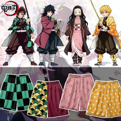 New Demon Slayer Blade Kochou Shinobu Boys Summer Fashion Cartoon Creative Anime Design Casual Breathable Quick Dry Beach Shorts