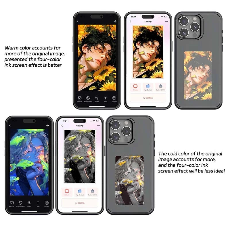 New-tech NFC Function Phone Case For Iphone 16 Pro Max DIY Cases E Ink Screen Phone Cover Cartoon Girl Fundas Battery Free